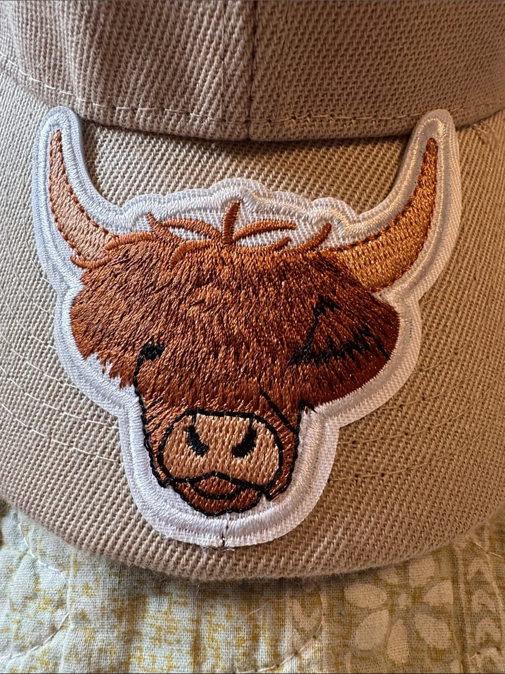 Highland Cow Embroidered Tan Baseball Cap